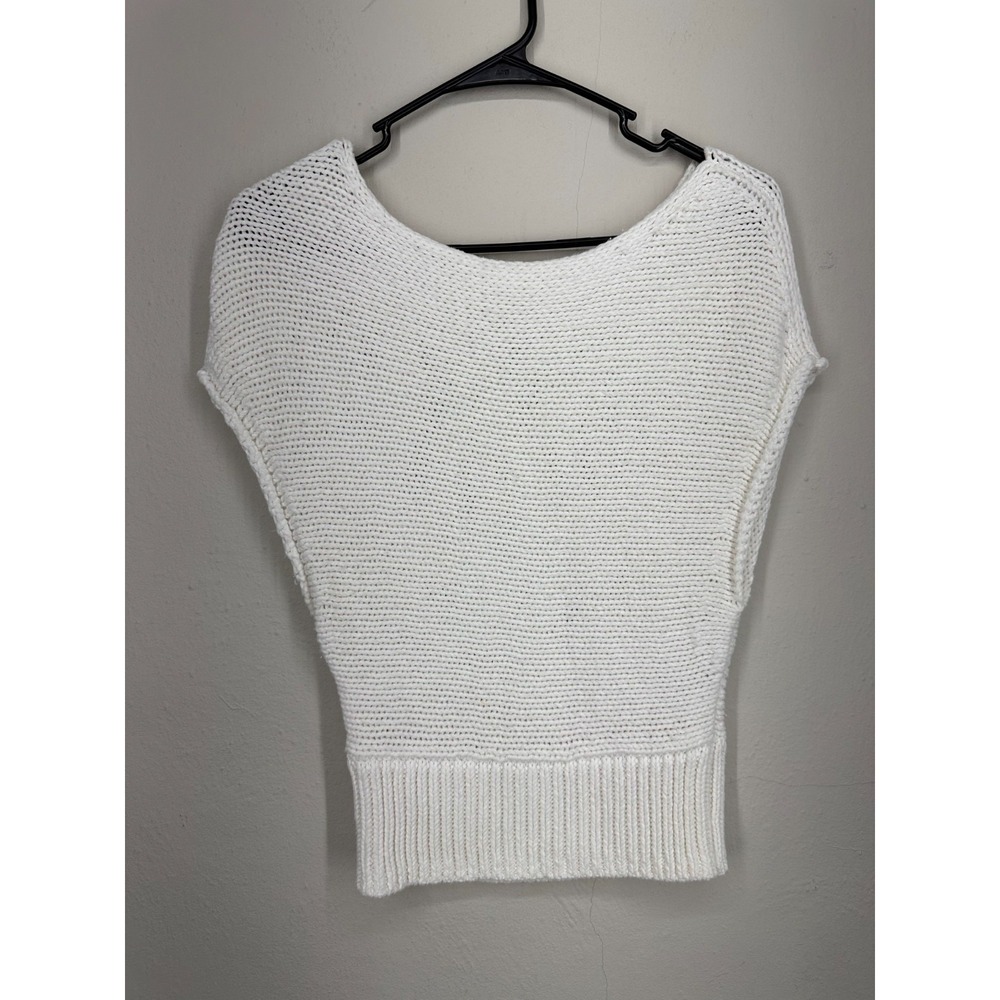 Anthropologie Moth Sweater Womens XS White Chunky Knit Cap Sleeve Scoop Neck
